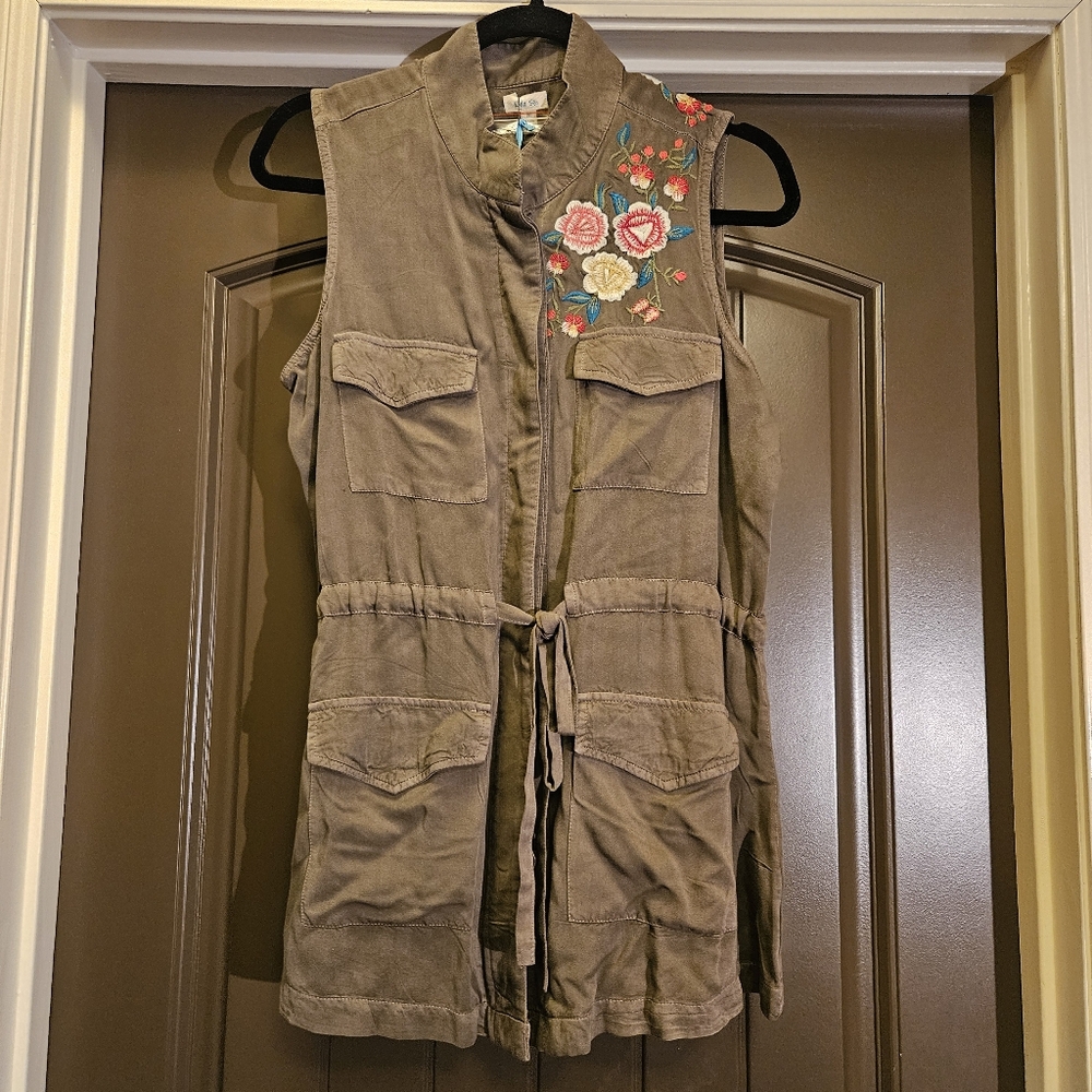 NWT Kyla Seo Embroidered Drawstring Waist Vest, Olive Green - Size Medium